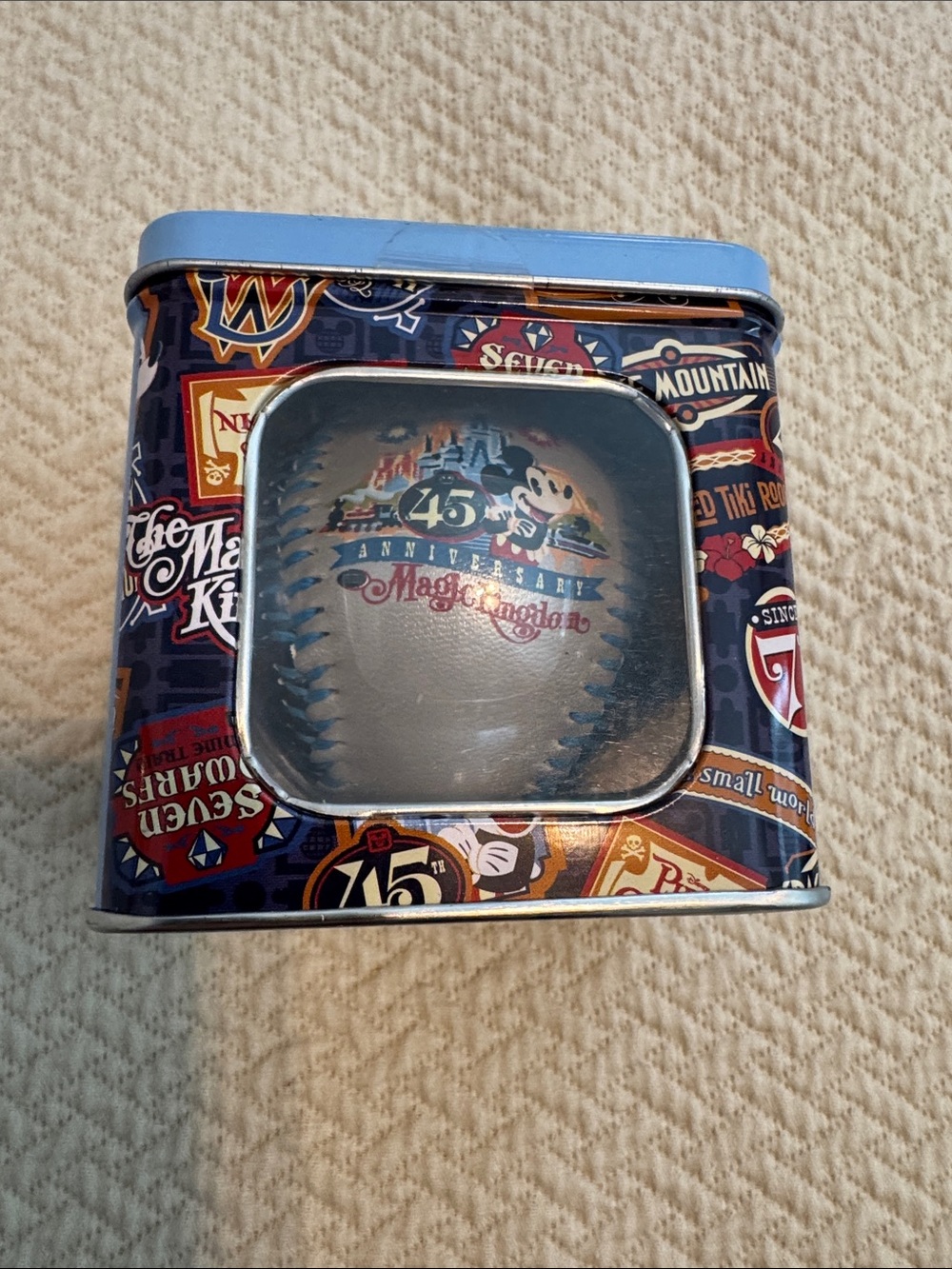 Disney 45th Anniversary Magic Kingdom Collectible Tin with Baseball NWT